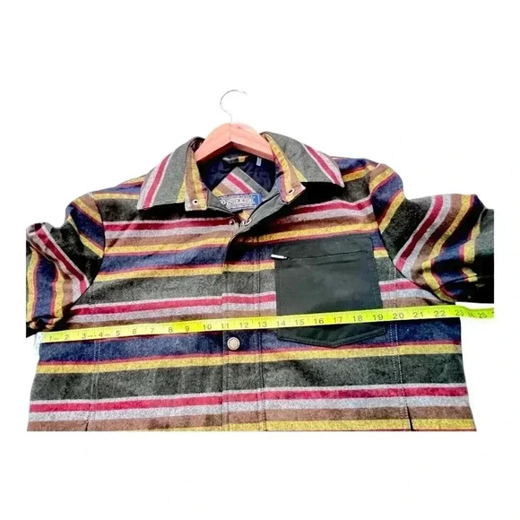 Men’s Pendleton Full Zip Botton Snap Striped Blanket Jacket Green/Brown Size M - Picture 5 of 15
